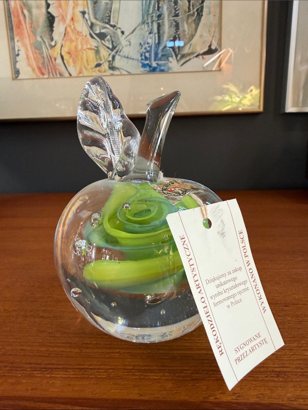 Marian Pyrcek Handmade Glass Apple Sculpture with Green Core